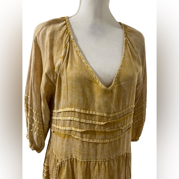 Bloomingdale’s Billy T mustard yellow bohemian farmers market dress Size Medium - Picture 2 of 9